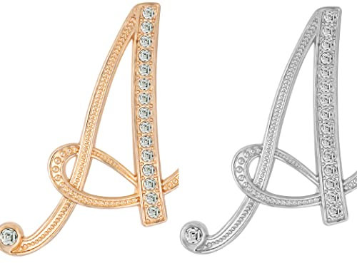2 Stück Buchstaben-Brosche für Damen, Mode, 26 Buchstaben, A~Z, Gold, Silber, Strass, Herren, Damen, Alphabet, Initial-Broschen, Anstecknadel, Medium, Legierter Stahl, Strass