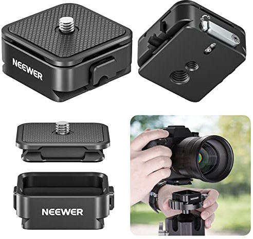 NEEWER Schnellwechselplattenset vom Typ Arca, vierseitiger Steckplatz, kompatibel mit Arca Swiss-Kamerahalterungsadapter mit 1/4 3/8 Gewinde für Gimbal Stabilisator usw max. Belastung 8 kg, CA009
