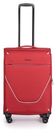 Stratic Strong Koffer Weichschale Reisekoffer Trolley Rollkoffer Handgepäck, TSA Kofferschloss, 4 Rollen, Erweiterbar, Größe M, Rot