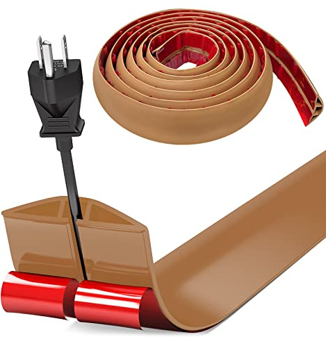 Flexibler Klein Kabelkanal, 3 Meter Selbstklebend Boden Kabelbrücke Flexibler Kabelabdeckung Kabelschutz Kabelschacht Leicht zu Schneiden Montage für alle Netzkabel Haus, Büro, Schule, Lager (Braun)