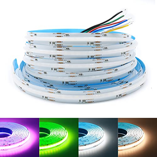 Arotelicht COB LED Streifen RGB CCT LED Strip 24V 3M 840LED/M Ohne Netzteil | RGB+WW/CW, 6pin, dimmbar, 21W/M, 12mm Breite, selbstklend, Multicolor, IP20, für Schlafzimmer Küche Home Innendekoration