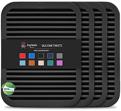 Joyhalo 4 Pack Silicone Trivets for Hot Pots and Pans,480℉ Heat Resistant Trivets for Hot Dishes,Hot Pads for Countertop,Kitchen Potholders,Black