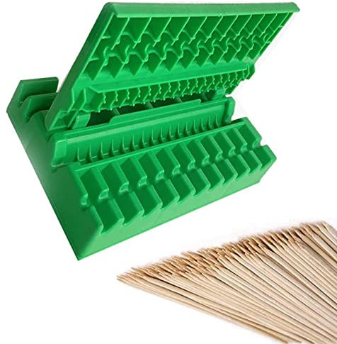 BAtlam Fleischspieß-Werkzeug, Grill-Kebab-Herstellungsbox, Kunststoff-Fleischträger, Maschinengerät, Kebab-Herstellungsgürtel, 25 cm x 100 Holzspieße