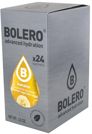 Bolero BANANA 24x3g | Jus en poudre sans sucre, sucré avec de la stévia + vitamine C | Convient pour les enfants et les diabétiques | Sans gluten et adapté aux végétaliens | Le goût
