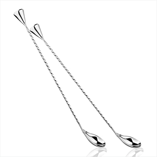 URBAN SPOON Drink Mixing Spoons, Stainless Steel Cocktail Stirrer Set for Mixing Glass or Shaker, Heavyweight Drink Stirrer Bar Spoon Set, Pro Smooth Handle Mixing Spoon Set, (12”, Set of 2)