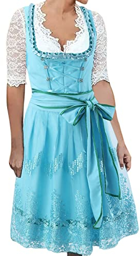 Damen Dirndl 3 Teilig Trachtenkleid Midi Dirndlkleid Trachten Kleid + Dirndlbluse+Schürze Grosse Grössen Trachtenmode Dirndl & Dirndl-Sets für Damen Mädchen Oktoberfest Outfit S-5XL