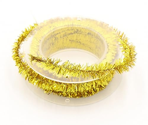1 Rollen 1.5 Meter Weihnachten Lametta Girlande, Weihnachten Girlande Glänzend Lametta Metallische Lametta Girlanden für Christbaumschmuck Weihnachtsbaum Kranz Festliches Hochzeit Party,Golden A