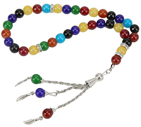 JEOZBM Gebetsperlen, Farbige Glasierte Muslimische Rosenkränze, Bunte Islamische Tasbih-Gebetsperlen, Muslimische Rosenkranz-Anbetungszubehör