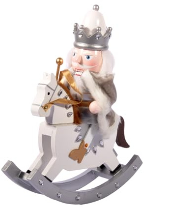 Ciao Christmas Nutcracker Toy Soldier King on Horseback Cloak (28cm) Wooden Decoration with Fabric, White/Silver, Wood, 28 cm