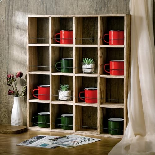 Kigley Oversize Coffee Mug Display Rack Wooden Shelves Rustic Shot Glass Display Case Travel Mug Shelf Wall Mounted Rack Holder Shadow Box, 4 x 4(Brown)