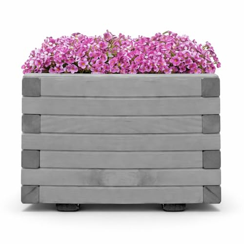 Mega Holz Pflanzkübel Grau Lasiert 40x40 cm - Massiv & wetterfest - Fertig montierter Blumenkübel aus Kiefernholz - Rustikaler Blumentopf für Garten, Balkon & Terrasse, witterungsbeständig & robust