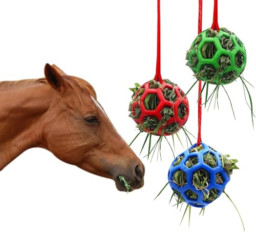 2 PACK Horse Treat Ball Hay Feeder Holder Slow Feeding Toy with 150cm Rope | Hanging Horse Ball Feeder Bag Stable Field Box Rest Toys for Goat Sheep Horse Paddock Rest Relieve Stress