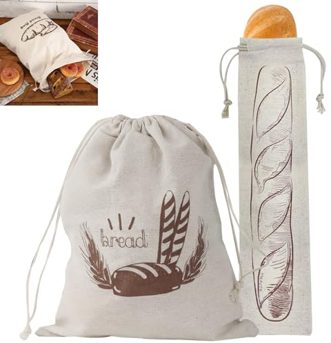 GVPOELR 2 Pièces Sac à Pain, Sacs à Pain en lin en lin, 2 tailles Carré 39 × 29,5cm, Rectangle 65 × 15cm Sacs à fruits, Sac à pain avec cordon de serrage, pour Pain et Pâtisseries de Toutes Sortes