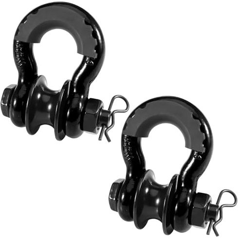 Pilida 1,9 cm D-Ring-Schäkel mit verbesserten Schnappblöcken, maximale Bruchfestigkeit, robuste Schäkel mit 2,2 cm Schraubstift für Abschleppgurt, Seilwinde, Geländewagen, 2 Stück, schwarz
