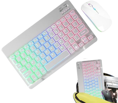 Wireless Keyboard and Mouse Backlit, 2 Light Modes Backlight Mouse and Keyboard Set with 7 Colors, Slim Portable Computer Keyboards for School, Office, Business and Game