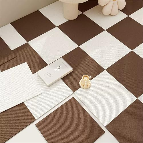 Hiseng Teppichfliesen Selbstklebend 30x30cm, 4/10/20/30 Stück Teppichfliesen Selbstliegend Rutschfeste Strapazierfähig Teppich Bodenbelag für Büro Wohnzimmer Schlafzimmer (30 Stück,Kaffeeweiß)