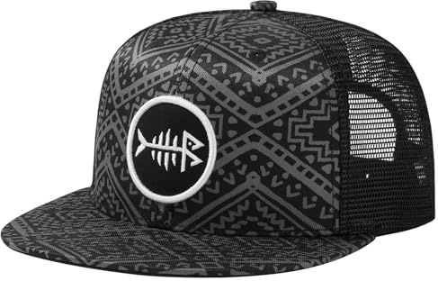 Bassdash Flat Brim Trucker Cap Ajustable Snapback Hat Mesh Back para Hombres Mujeres Pesca Caza
