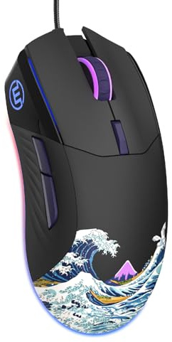 COSTOM Womier USB Wired Gaming Mouse for PC Computer Windows Mac Laptop, Lightweight Silent RGB Backlit Mouse with Adjustable 12000DPI/7 Programmable Side Buttons,Black Kanagawa Theme-G705 V2