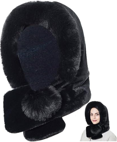 Keuyeo 2 in 1 Damen Winter-kapuzenschal, Einteilig, Winddicht, Kälteschutz, Mütze Schal, Warme Fleece-Beanie-mütze, Nackenwärmer Für Damen Und Mädchen