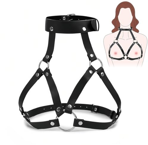 BLPRKOT Punk Corps Ceinture en Cuir Noir Taille Discothèque Rave Harnais Corps Bijoux Accessoires pour Femmes et Filles