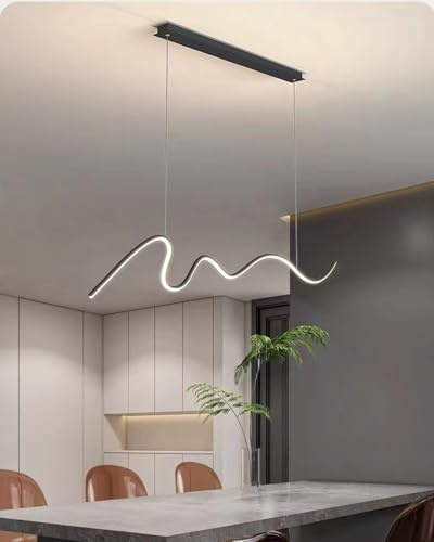 Moderne Hängeleuchte LED pendelleuchte esstisch dimmbare mit Fernbedienung Hängelampe Linear design höhenverstellbar küchenlampe hängend für esszimmer Küche büro Esstischlampe (Schwarz, L120cm)