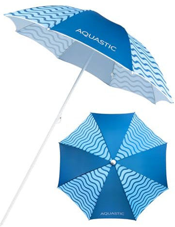 AQUASTIC OMBRELO - Parasol de plage bleu marine - Coupe-vent - Stable - Pour la plage et le jardin - Matériaux durables - Facile à plier et à transporter - Compact - 160 x 190 cm, bleu, 160 x 190 cm