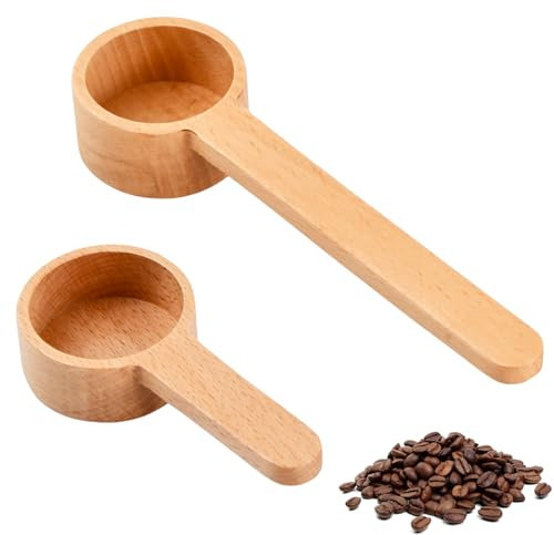 Wisebom 2 Pezzi Cucchiaino da Caffè in Legno, Cucchiaio Dosatore in Legno Misurino per Caffè in Faggio, Cucchiaio da Caffè con Manico Lungo/Corto per Caffè Macinato, Tè, Zucchero (Capacità 8g e 10g)
