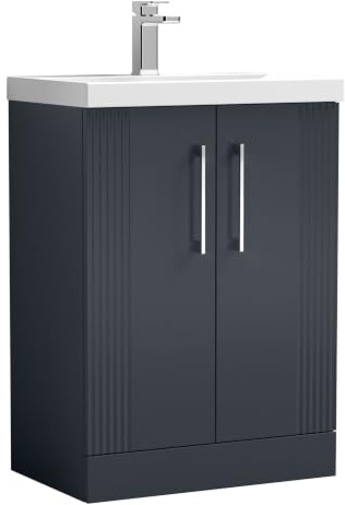 Balterley Vanity Unit with Basin Floor Standing, Soft Close 2 Door with Handles & Thin Edge Sink, Bathroom Vanity Units with Basin, Partial Fluted Sink Cabinet - 610 x 395 x 860mm (Dark Grey)