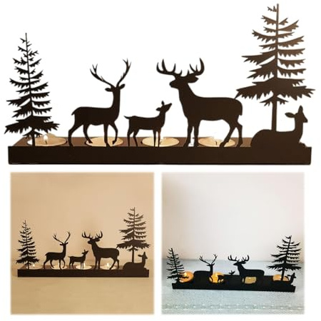 Weihnachtskerzenständer,Weihnachtskerzenständer aus Metall,Adventskerzenhalter Modern,weihnachtskerzenhalter Pferd,Geeignet für Weihnachten, Tischdekoration usw.(Schwarz: 29,5 * 15,5cm)