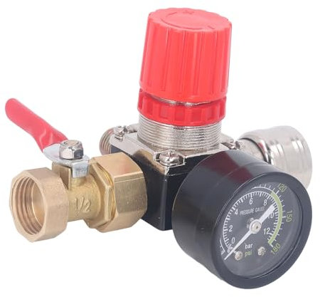 0‑180 PSI Air Compressor Regulator Kit with Gauge Regulator Inline 4 Way Valve Replacement Accessories Accurate European for Pneumatic Air Compressor Tools (1/2 Inch Ball