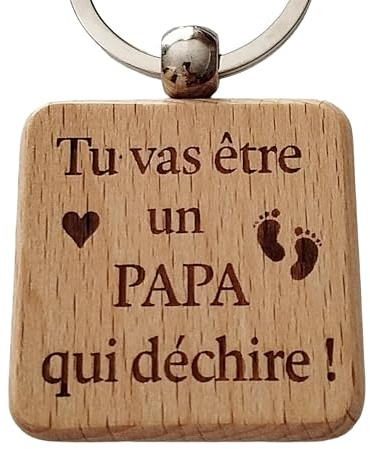 Porte clés en bois pour un futur papa - futur papi - futur parrain - futur tonton