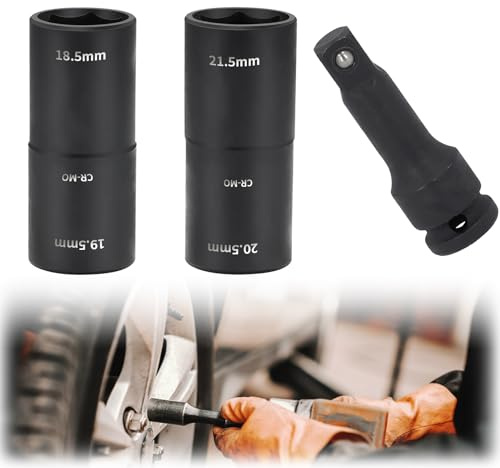 techextra Doppelkopf Schlagschrauber Nuss Set 18,5/19,5/20,5/21,5mm | mit 1/2 Kraft-Verlängerung, CV-Stahl Doppelkopf Schlagnuss für Schlagschrauber Nüsse Werkzeug 1/2