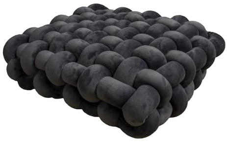Knotenkissen, quadratisch, Plüschkissen, handgefertigt, gefüllt, ästhetisch, dekorativ, Plüschkissen, Büro, Schlafkissen, Rückenkissen, für Bett, Wohnzimmer, Bodenkissen, Dunkelgrau, 30 x 33 x 12 cm