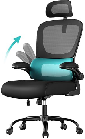 SONGMICS Silla de Oficina, Silla de Escritorio Ergonómica, Tela de Malla de Doble Capa Transpirable, Soporte Lumbar Adaptable, Reposacabezas Ajustables, para Oficina en Casa, Negro Tinta OBN041B01