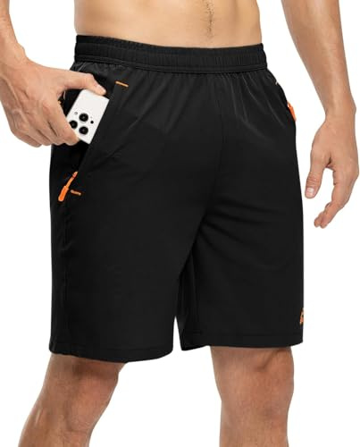 DAFENP Pantalones Cortos de Deporte Running para Hombre Secado Rápido Short con Bolsillos con Cremallera Verano Transpirables para Gimnasio Fitness DK8853M-Black-L