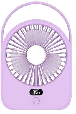 FUNJEO F125 Digital Display Desk Fan,Hang Fan,Powerful 5 Speeds,USB Rechargeable,Warm Night Light,for Work/Camping/Study (Purple, Digital Display)