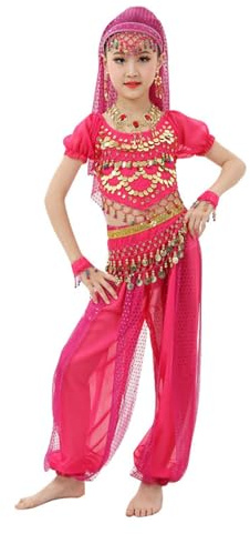 Mädchens Kleid Bauchtanz Chiffon Kostüme Kinder Pailletten Halloween Tuch Bauchtanz Tänzer Outfit Sets Prinzessin Karneval Cosplay Faschingskostüm Indische Kleidung Mädchen Tanzklasse (5-6 Years)
