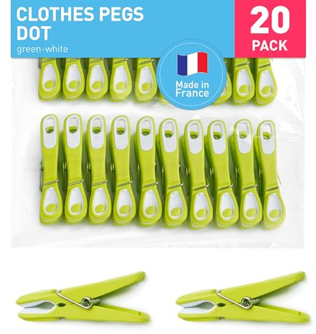culiclean klädnypor utan avtryck, stabila, i Eco Dot-design, 20 st. klädnypor, gröna, eco green, robusta klämmor, Soft Grip Clip Clothes Pegs, UV-beständiga klämmor för upphängning av tvätt, strumpor