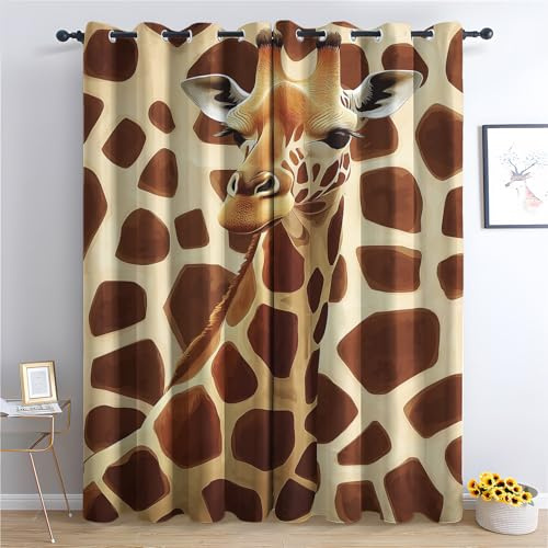 Luxfieo Giraffe Vorhänge Afrikanische Tiere Vorhang Blickdicht Gardinen 137 cm Hoch Verdunklungsvorhänge mit Ösen Thermovorhang für Wohnzimmer Schlafzimmer Kinderzimmer Fenster Deko 2er Set