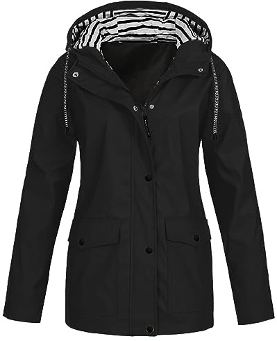 duxyoz Black Ladies Jackets Size 20-22 Light Weight Hooded Breathable Waterproof Jacket Winter Coats For Women Uk Plus Size Solid Outdoor Sportswear With Hood Loose Tops Coat Spring S
