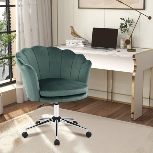 Bosmiller Schminktisch Stuhl aus Samt，Schreibtischstuhl mit Doppelter Polsterung，Bürostuhl Ergonomisch,Höhenverstellbarer Drehstuhl 150KG für Schlafzimmer/Homeoffice