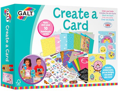Galt Create a Card Craft Kit for Kids, Activity Set for Children, Decorate, Make & Send 10 Handmade Cards, Add Stickers, Draw, Colour & More - for Sleepovers, Birthdays & Christmas - Kids Ages 6 Plus