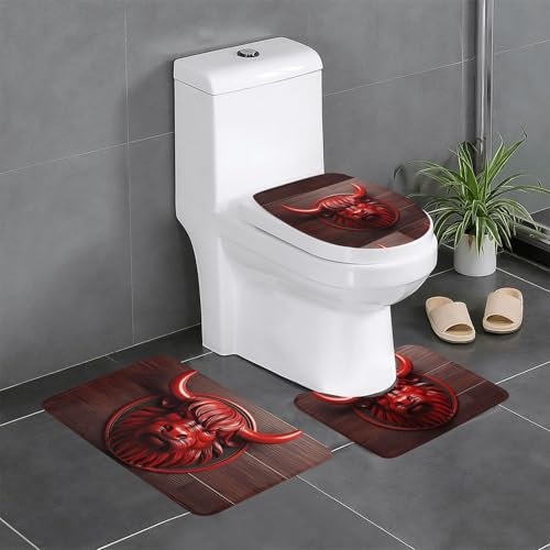 YYHWHJDE Red Minotaur Carving Picture Anti slip floor mat three piece set bathroom carpet anti slip durable