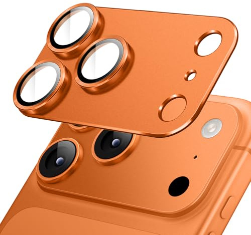 JETech Protection Objectif Caméra pour iPhone 17 Pro, Orange, Lot de 1 | Verre Trempé 9H à Couverture Intégrale, Finition Métal Mat, Compatible avec Coque, Transparent HD