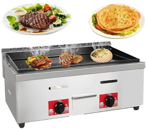 LISTaRSw Plancha De Gas De Escritorio(73 * 42Cm) - Control De Temperatura Dual, Plancha Esmaltada - Superficie De Cocción De 8Mm, Acero Inoxidable, para Barbacoa, Filete, Huevos, Panqueques
