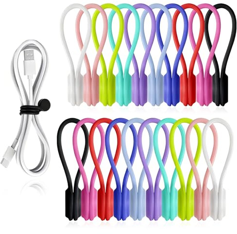 Euablfo 20 Stück Magnet Kabelbinder,Magnetische Silikon Kabelbinder, Silikon Kabelbinders Organizer, Kabelclip Organizer für Kabelmanagement und Organisieren Als Lesezeichen Kühlschrankmagnete