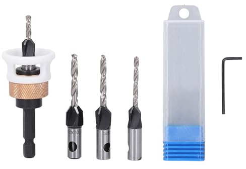 Wakects Juego de Brocas Avellanadoras, Tope de Profundidad Ajustable de Aleación de Carburo de Tungsteno de 4 Flautas para Perforación de Madera, con Caja de Almacenamiento y Llave