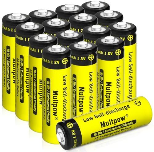 16 Pack Rechargeable AA Batteries, 2600 mAh NiMH Battery, Yellow | High Capacity 1.2 Volt, Rechargeable Household Battery AA Double A Low Self-Discharge