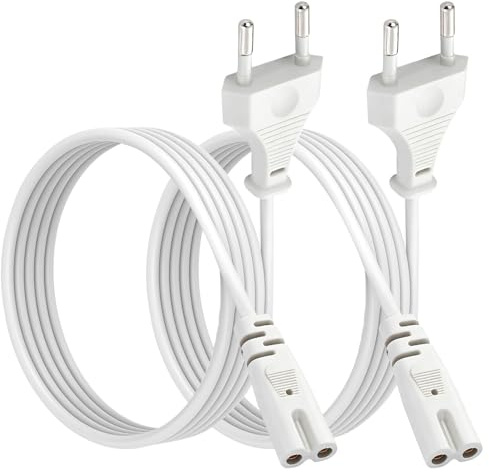 2 Stück Stromkabel 2 Polig Netzkabel mit Eurostecker 2 Adrig auf C7 Buchse Anschlusskabel Verlängerungskabel 2 Polig für TV Blu Ray Konsole Radio Netzteile Haushaltsgeräte 1,5 m Kaltgerätekabel Weiß