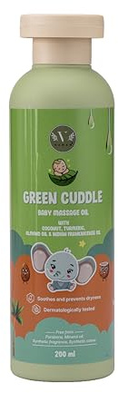 Vanan Green Cuddle Huile de massage pour bébé – Amande douce, coco & ghee avec vitamine E – Idéale pour le bain et le massage – Testée dermatologiquement et pédiatriquement - 200 ml